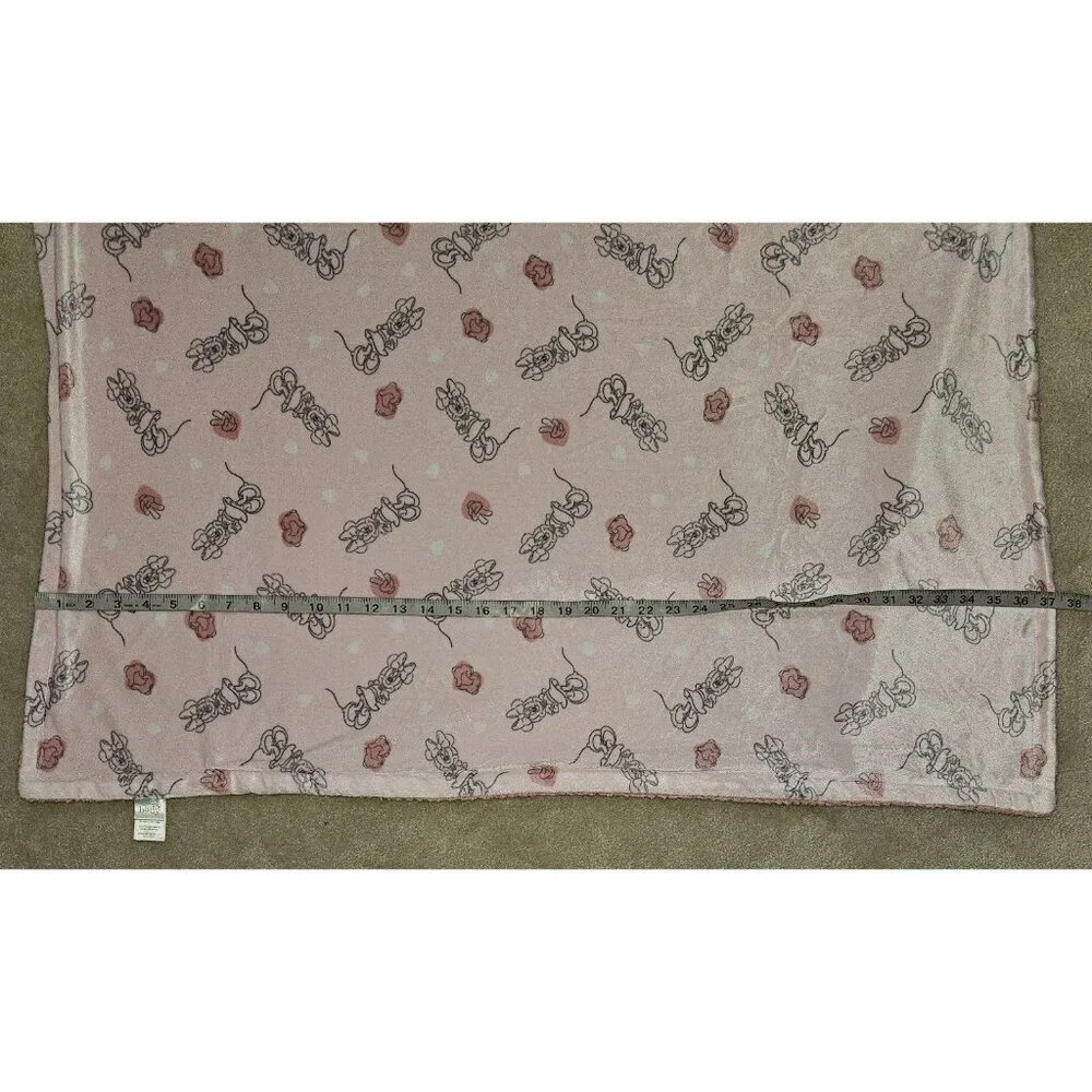 Disney Baby Minnie Mouse Baby Blanket Pink Fleece Sherpa Outline Hearts Hands